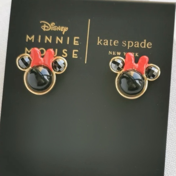 $59 Kate Spade x Disney Minnie Mouse Stud Earrings in black, red, and gold - Picture 4 of 5